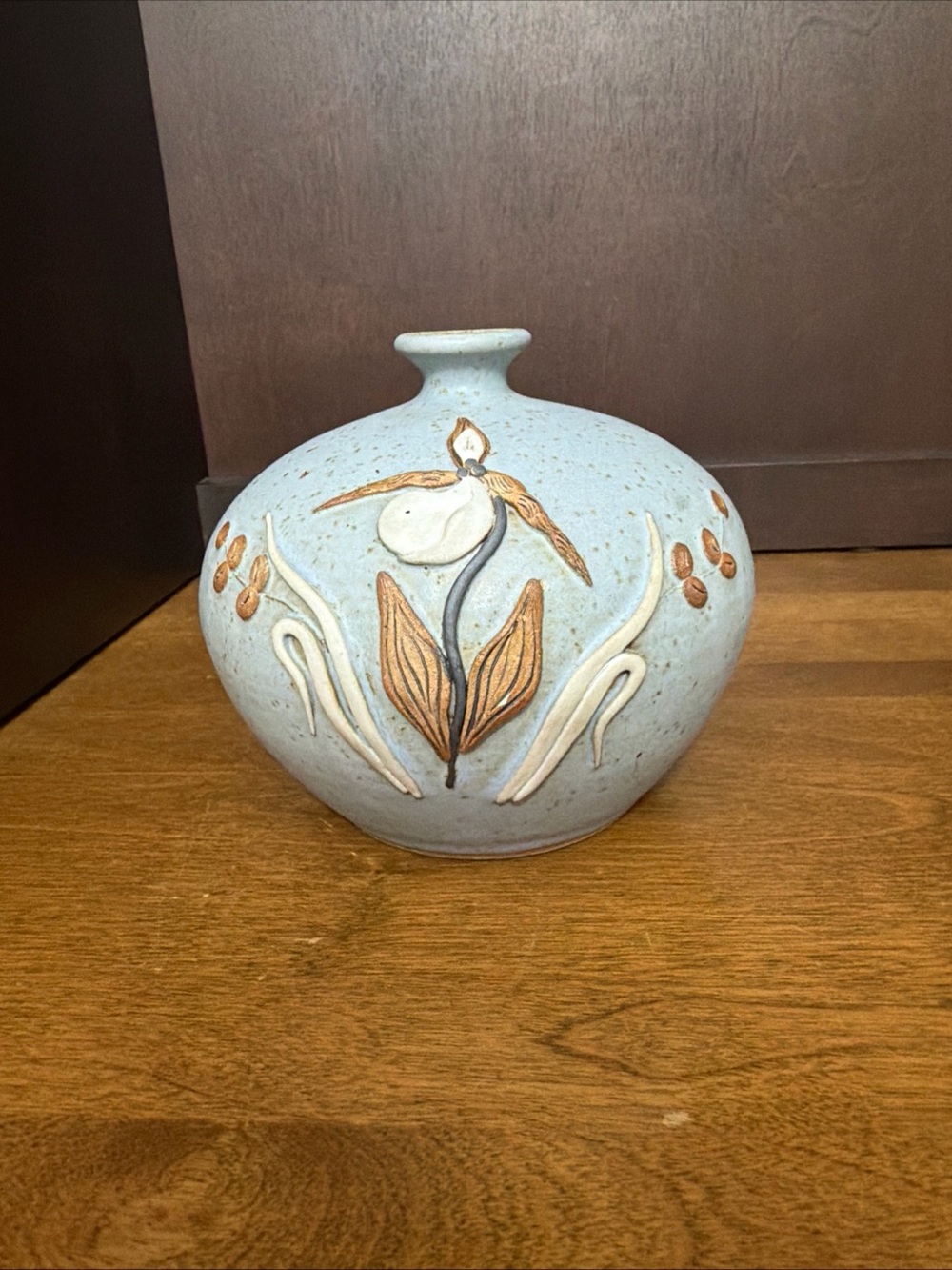 Tami Bier Raised Pottery Bud Vase Signed Oil Lamp ‘81-‘82 Vintage